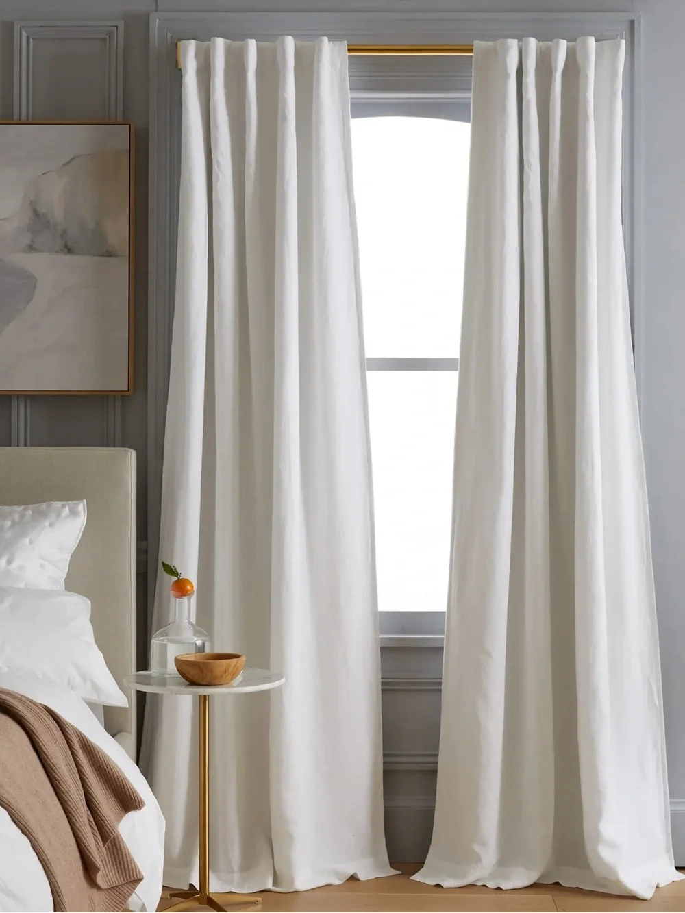 QUINCE Set Of 2 48x84 European Linen Blackout Curtains White 9374